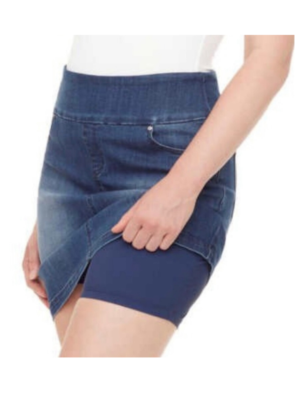 NWT Denim Mini Skirt Skort Dark Wash Casual Everyday Normcore Pull On Size MeMed